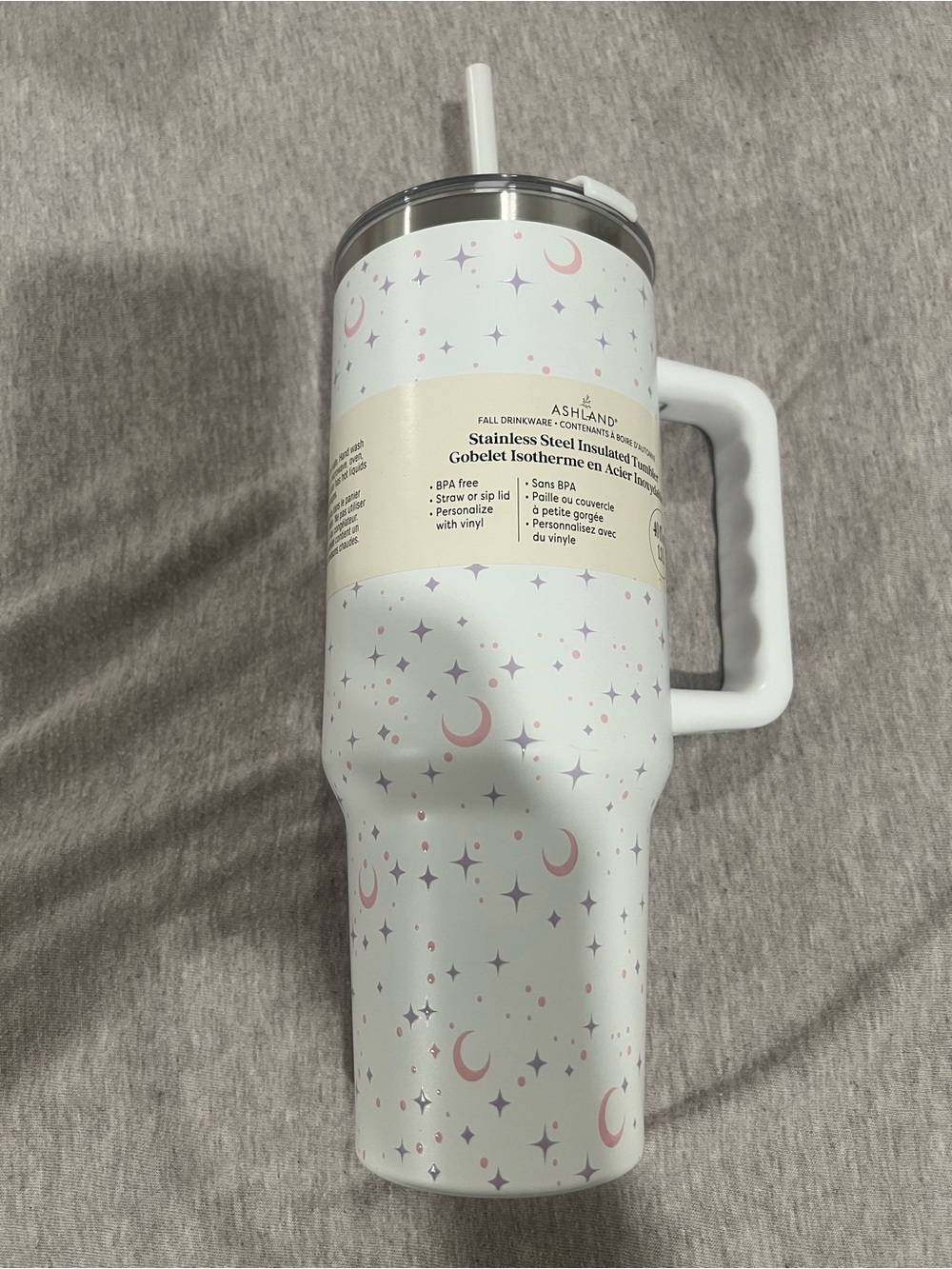 Ashland white moon Stainless Steel Insulated Travel Mug with white Handle 40oz